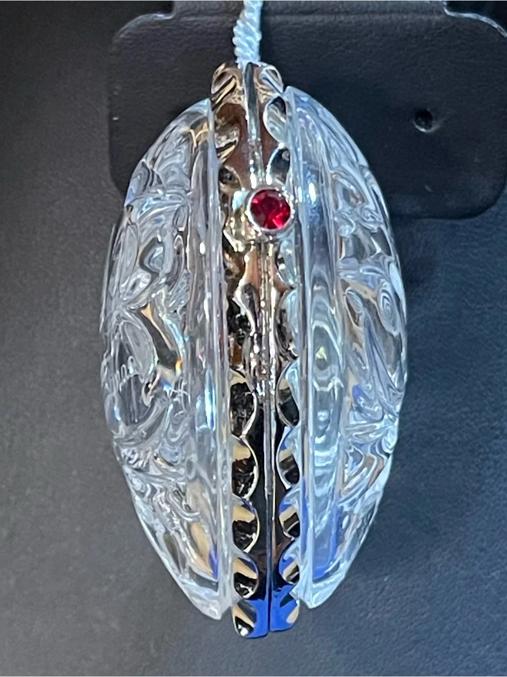 1999 Lenox Lead Crystal Ruby Heart Ornament/ Silver- Plated Metal Trim / 133g